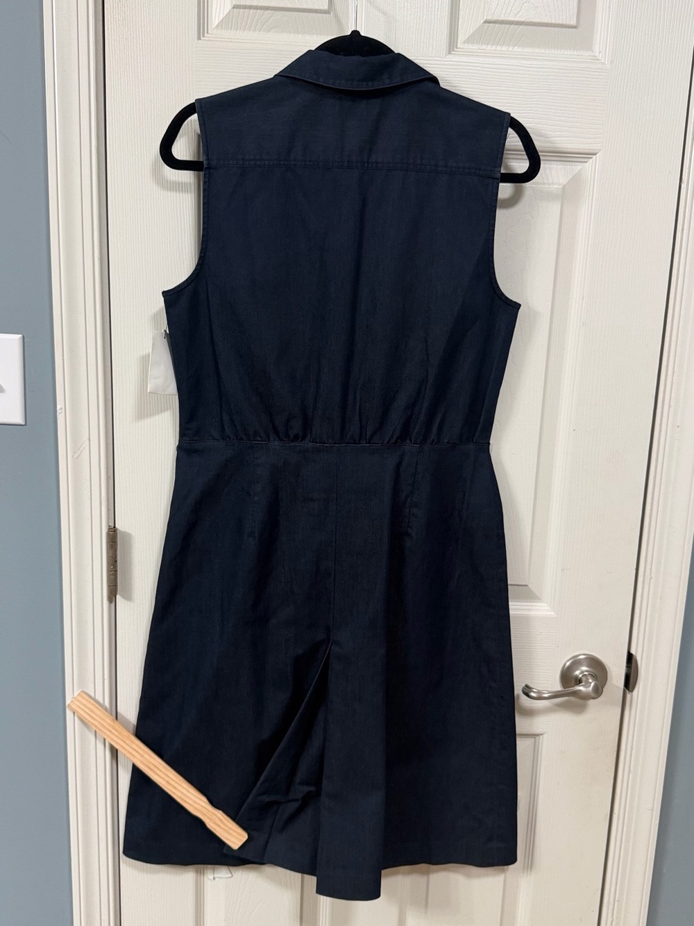 Sleeveless Denim Blue Dress Front Pleated Office Wear Career Cocktail - Picture 9 of 16